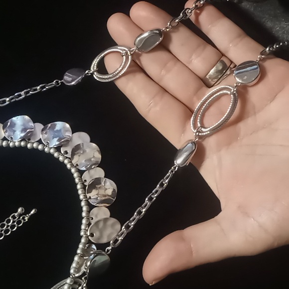 Long and layered silver tone circle link & coin style necklaces both ny & co. - Picture 7 of 9